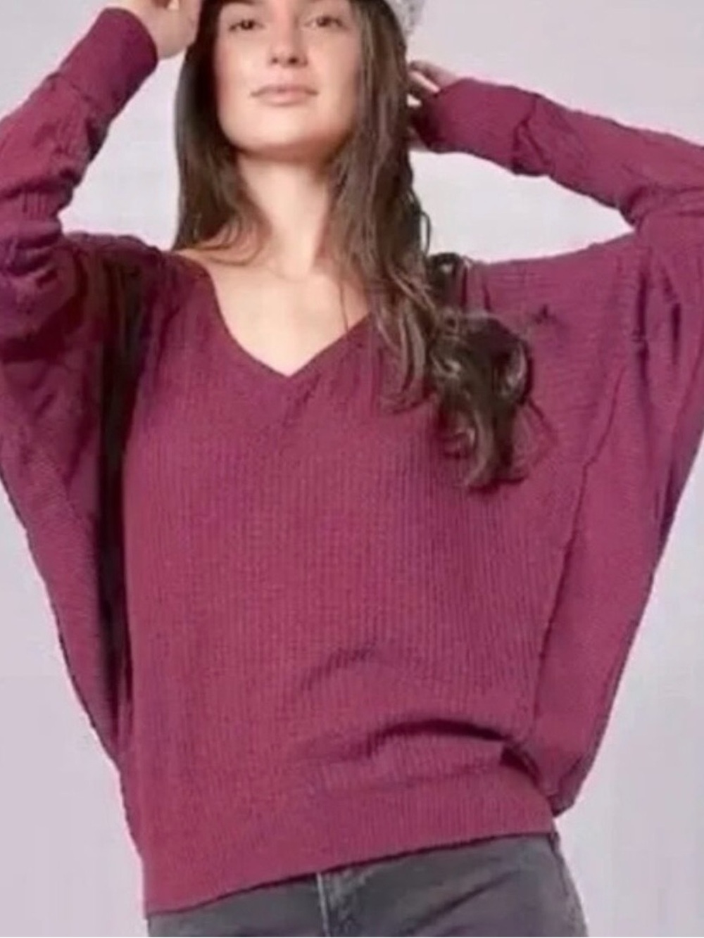 NWT! #985 FREE PEOPLE Santa Clara Mulberry V-Neck Dolman Soft Top